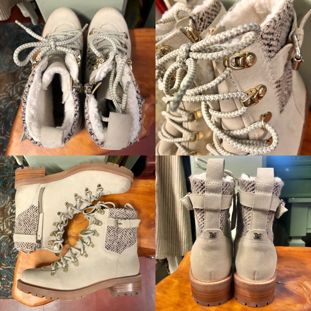 NWOT Sam Edelman suede fleece ankle boots heel hiking walking nature festival